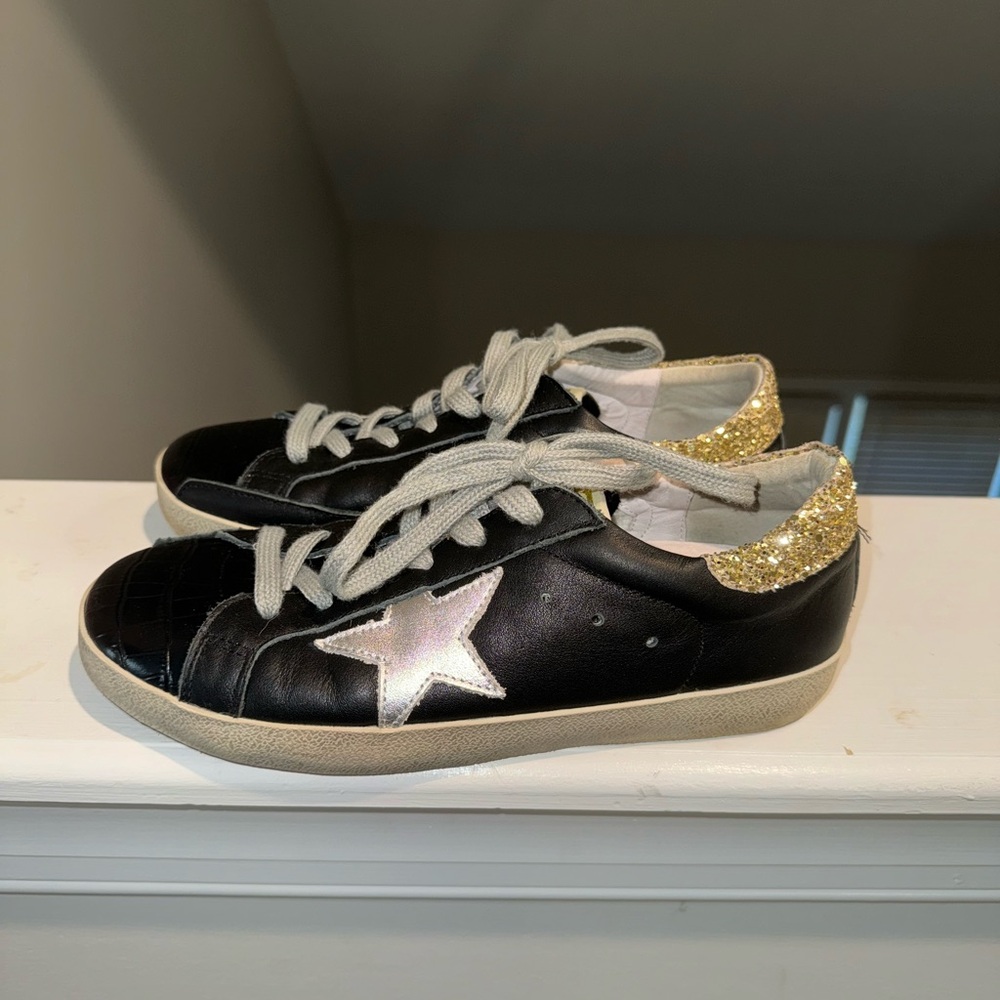 Golden Goose Superstar Leather Glitter Low-Top Sneakers. Size 39